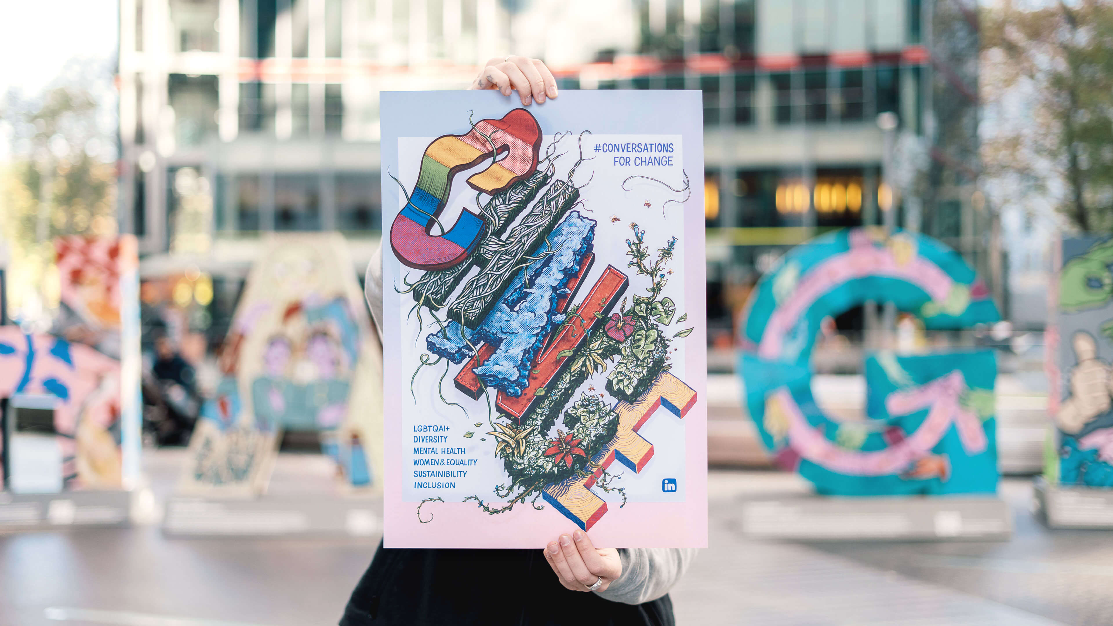 Aufnahme des bunten Kampagnenplakates